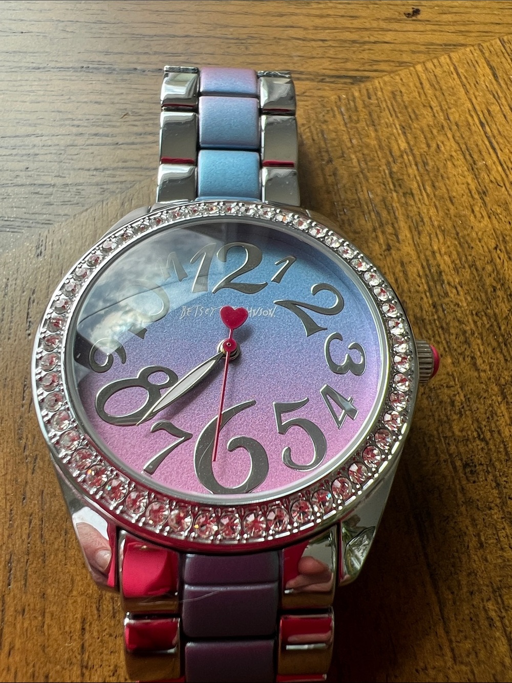 Betsey Johnson Purple-to-Blue Gradient Crystal Bezel Watch - Picture 10 of 11